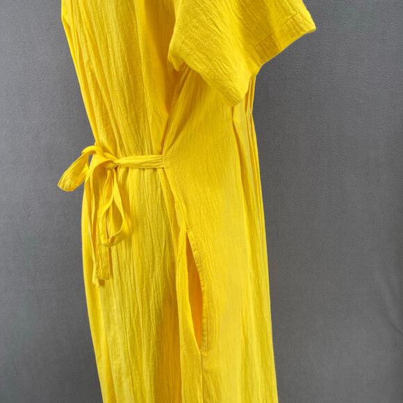 Vtg 80s 90s Two Potato Button Down Tie Back Short Sleeve Maxi Dress S Yellow NOS - Picture 10 of 16